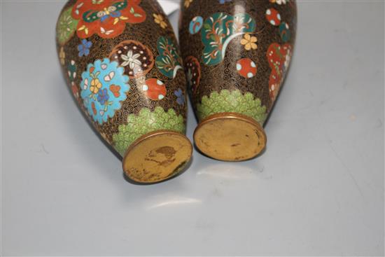 A pair of Japanese cloisonne vases, height 15cm